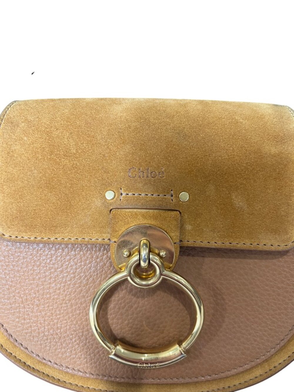 $2090 Chloe Camel Brown Suede Small Tess Gold Handbag Boho Crossbody - Picture 3 of 16